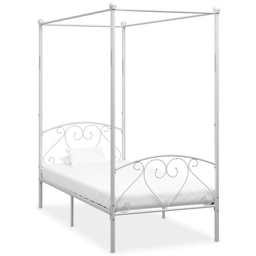 VidaXL Posteljni okvir z ogrodjem za baldahin bel kovinski 90x200 cm, (20606449) Slike