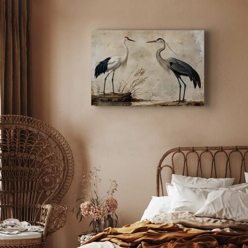  Slika - Birds from an old engraving - vintage-style illustration depicting a heron and a crane 60x40 Na talijanskom platnu Slike