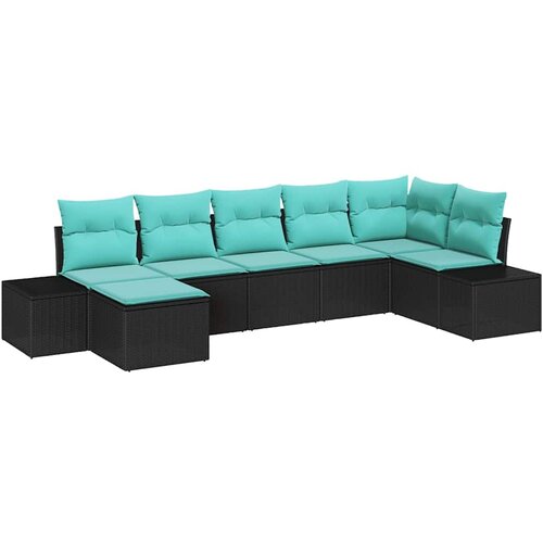vidaXL Vrtna sedežna garnitura 7 pcs Črna in turkizna poli ratan, (5000145146) Cene
