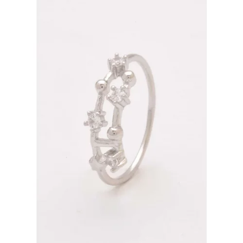 Fenzy srebrn prstan z okrasnimi diamanti, Art495 - kozorog, srebrna barva
