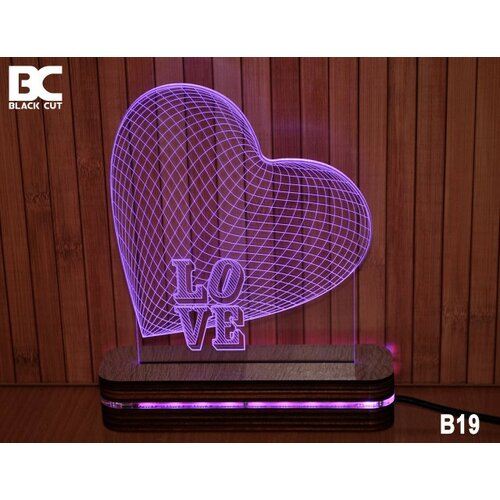 Black Cut 3D lampa sa 9 različitih boja i daljinskim upravljačem - love ( B19 ) Slike