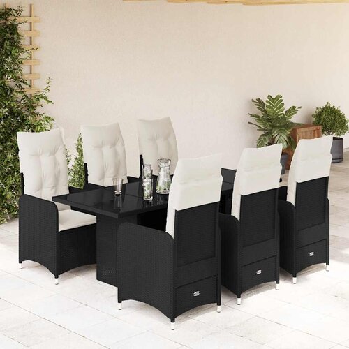  7-dijelni vrtni bistro set od poliratana s jastucima crni Cene