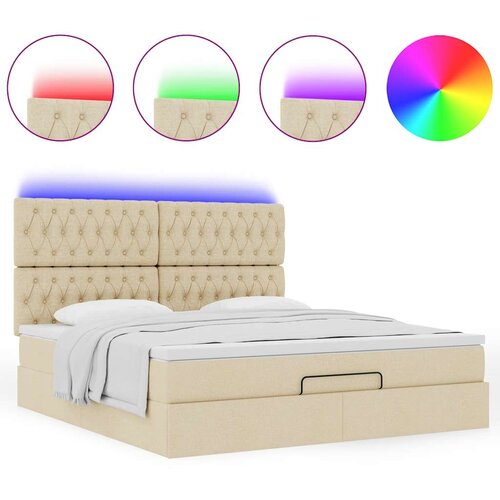  Otomanski krevet s madracem i LED krem 160x200cm tkanine Slike