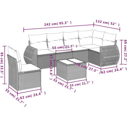 VidaXL 7-dijelni set vrtnih sofa od poliratana s jastucima smeđi Slike