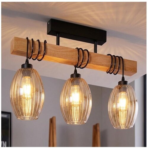 Brilagi Plafonski luster WOOD GLASS 3xE27/60W/230V borovina/crna/zadimljeno bež Slike
