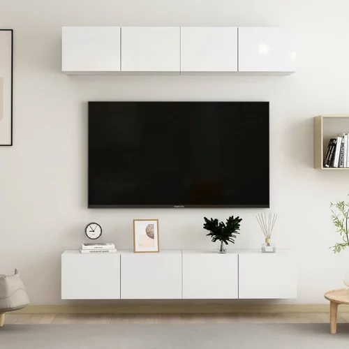 vidaXL TV omarice 4 kosi visok sijaj bele 80x30x30 cm iverna plošča