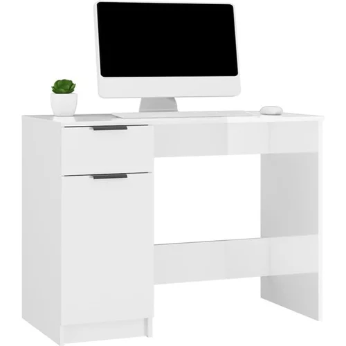  Pisalna miza visok sijaj bela 100x50x75 cm konstruiran les