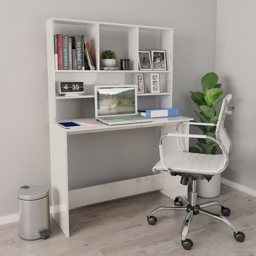  Radni stol s policama visoki sjaj bijeli 110x45x157 cm iverica Cijene