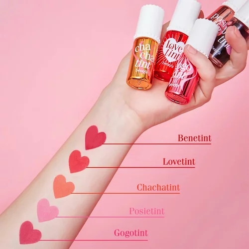 Benefit Lovetint Fiery-Red Tinted Lip & Cheek Stain tekoča šminka in rdečilo 6 ml za ženske