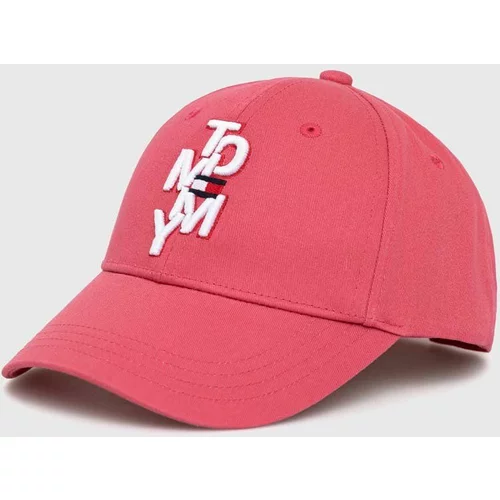 Tommy Hilfiger Otroška bombažna bejzbolska kapa roza barva