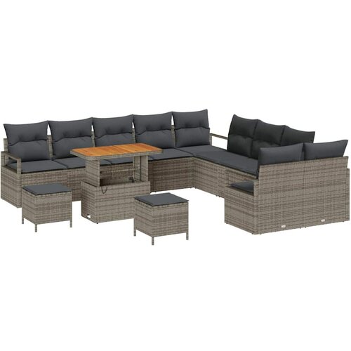  13-dijelni vrtni sofa set s jastučićima Siva Poli ratan Akacija sofa za dvoje s skladištem i jastučićima Siva Poli ratan Vrtna Cene