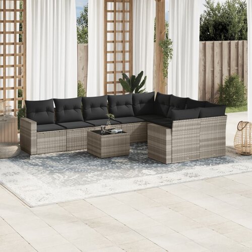 vidaXL 10-dijelni set vrtnih sofa poliratan s jastucima svijetlosivi Cijene