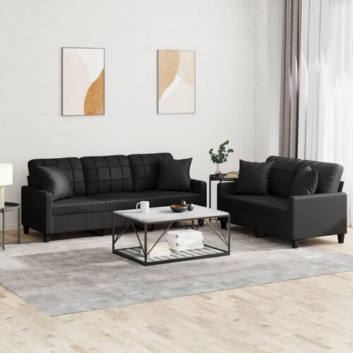  2-dijelni set sofa s jastucima crni od umjetne kože Cijene