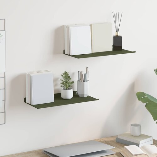  Lebdeća polica 2 pcs Maslinasto zelena 40 x 18 x 2,5 cm Čelik Cijene