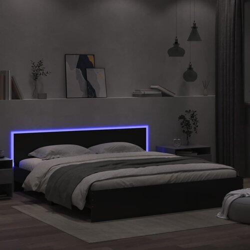 VidaXL Posteljni okvir z vzglavjem in LED črn 200x200 cm Slike