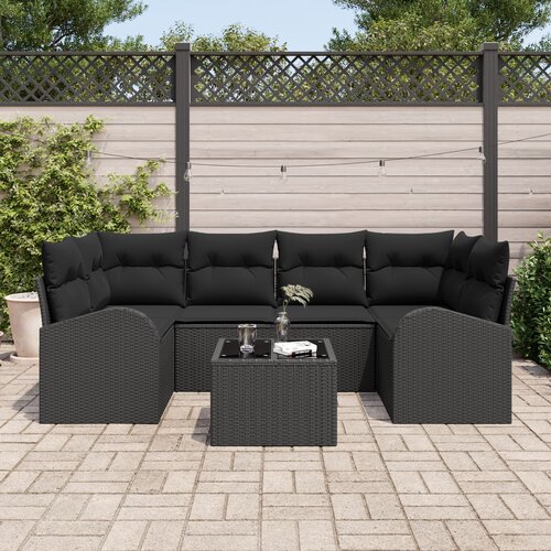VidaXL 7-dijelni vrtni sofa set s jastučićima crni poli ratan Slike