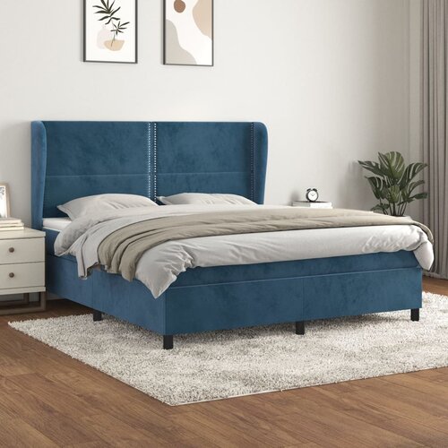  The Living Store Box spring postelja z vzmetnico temno modra 160x200 cm žamet - Box Spring Postelja, (21492349) Slike