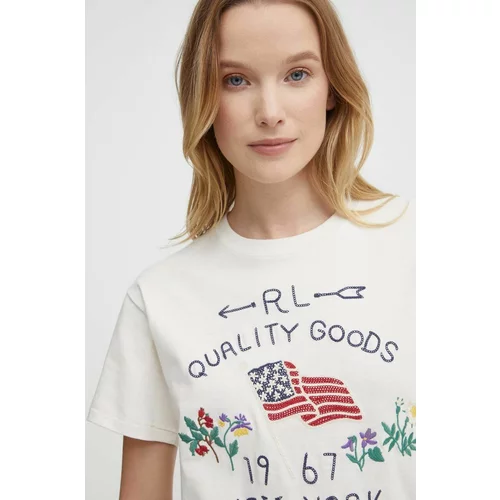 Polo Ralph Lauren Bombažna kratka majica ženska, bež barva, 211935595