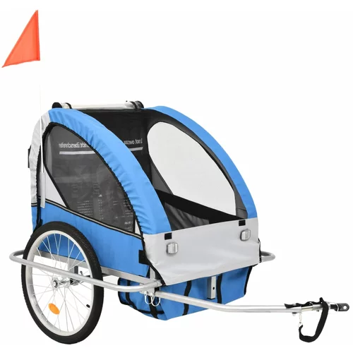 vidaXL 2-v-1 Otroška kolesarska prikolica in voziček modra in siva