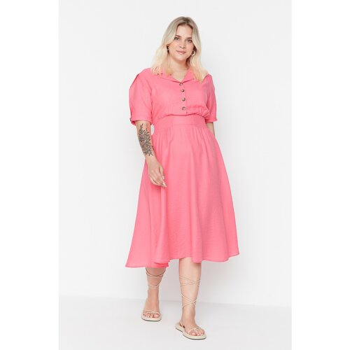 Trendyol Curve Pink Gipe and Button Detailed Woven Dress Slike