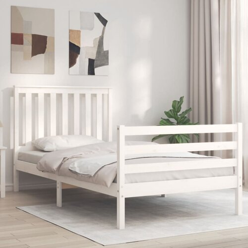  The Living Store Posteljni okvir z vzglavjem bel 100x200 cm trden les - Posteljni Okvir, (21501548) Slike