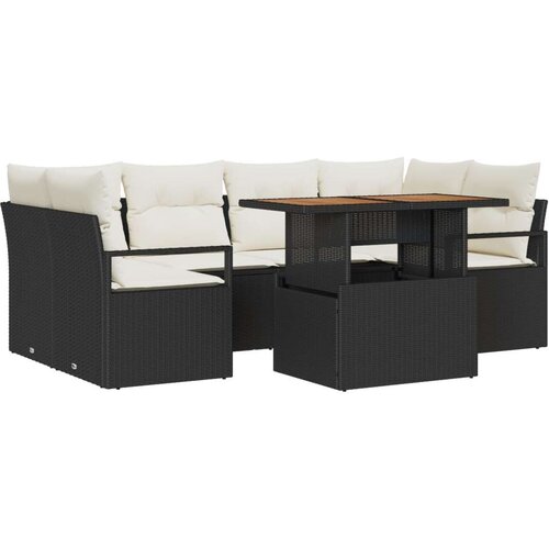 7-dijelni vrtni set sofe s jastucima crni poli ratan akacija  2-sjedalna vrtna sofa s jastucima crni poli ratan Cijene