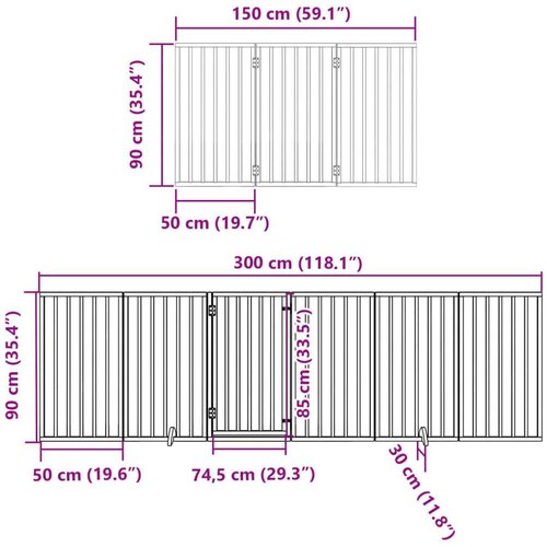 VidaXL Ograda za pse z vrati zložljiva 9 panelov črna 450 cm les Slike