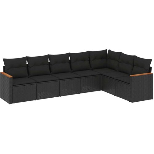 7-dijelni set vrtnih sofa od poliratana s jastucima crni Slike