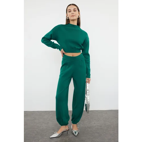 Trendyol Emerald Green Super Crop Knitwear Bottom-Top Set with Jogger Pants