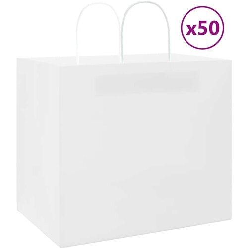 VidaXL Papirnate vrečke 50 kosov z ročaji bela 32x22x28 cm Slike