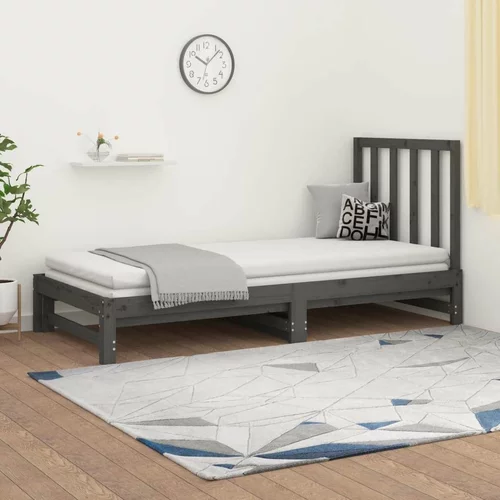  Izvlečna dnevna postelja siva 2x(90x200) cm trdna borovina, (20726376)