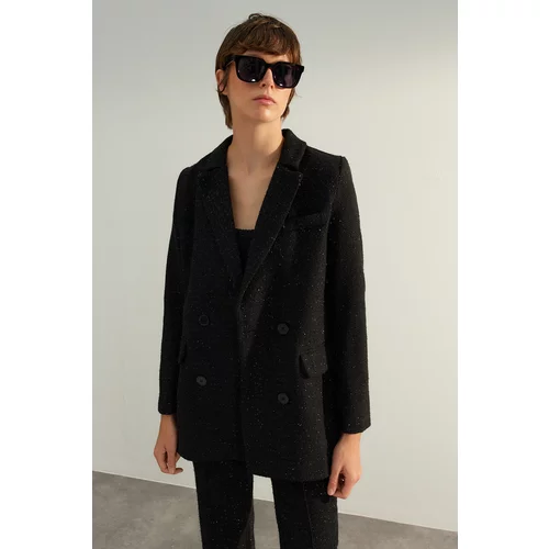 Trendyol Black Premium Oversize Glittery Woven Blazer Jacket