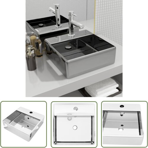The Living Store Umivalnik z odprtino za odtekanje 41x41x15 cm keramičen srebrn - Umivalnik, (21744771) Cene