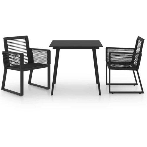  3-dijelni vrtni blagovaonski set od PVC ratana crni Crna 80 cm table length Slike