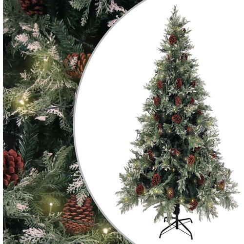 vidaXL Novoletna jelka LED s storži zelena in bela 225 cm PVC in PE Cene