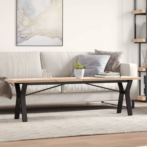 VidaXL Klubska mizica Y okvir 160x40x45,5cm trdna borovina lito železo Slike