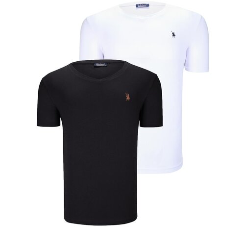 Dewberry DUAL SET T8568 V-NECK MENS T-SHIRT-BLACK-WHITE Slike