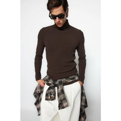 Trendyol Brown Men's Fitted Tight Fit Turtleneck Knitwear Sweater
