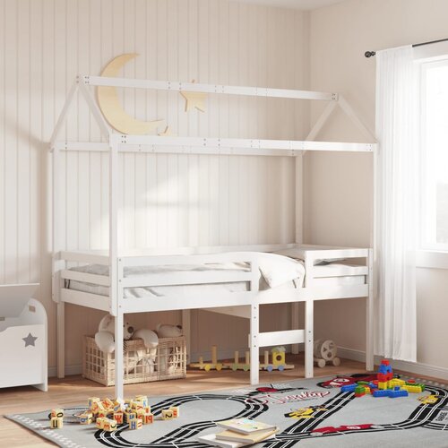  The Living Store Visoka postelja s streho bela 90x200 cm trdna borovina - Visoka Postelja, (21495742) Slike
