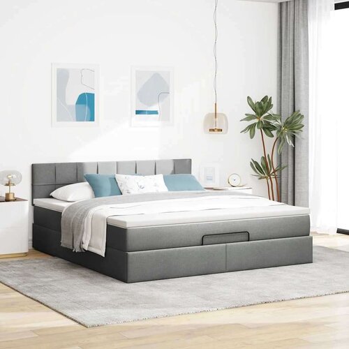 vidaXL Otomanski posteljni okvir z vzmetnico siv 160x200 cm blago Cene