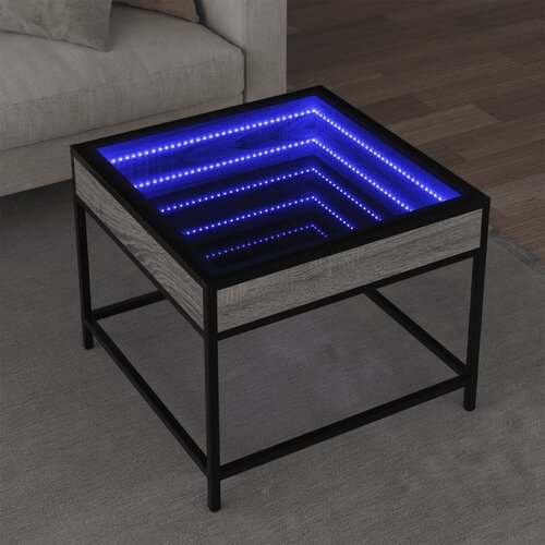 VidaXL Klubska mizica z neskončnimi LED siva sonoma 50x50x41 cm Slike