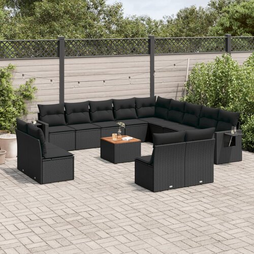 vidaXL 14-dijelni set vrtnih sofa s jastucima poliratan crni Cene