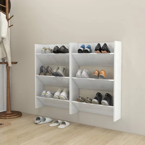 vidaXL Stenska omara za čevlje 2 kosa visok sijaj bela 60x18x90 cm, (20620011)