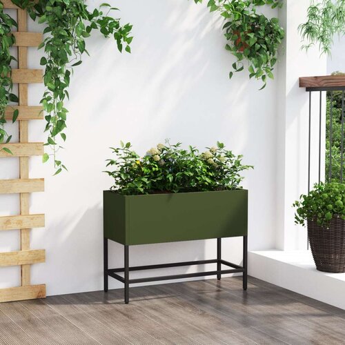 vidaXL Olivno zelena Kovina 60 x 26 x 45 cm Cvetlični zabojniki Cene