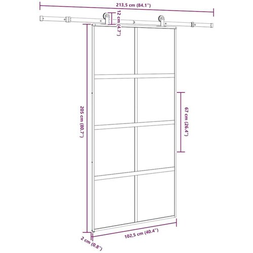 VidaXL klizna vrata s priborom 102,5x205 cm kaljeno staklo i aluminij Slike