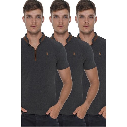 Dewberry TRIPLE SET T8571 ZIPPER MEN'S T-SHIRT-ANTHRACITE-ANTHRACITE-ANTHRACITE Cene