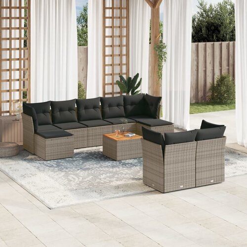 vidaXL 10-dijelni set vrtnih sofa od poliratana s jastucima sivi Cijene