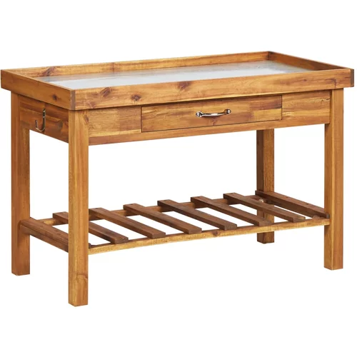 vidaXL Vrtna delovna miza s površino iz cinka trden akacijev les