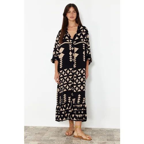 Trendyol Black Printed Wide Kseim Border Pattern Detailed Woven Dress