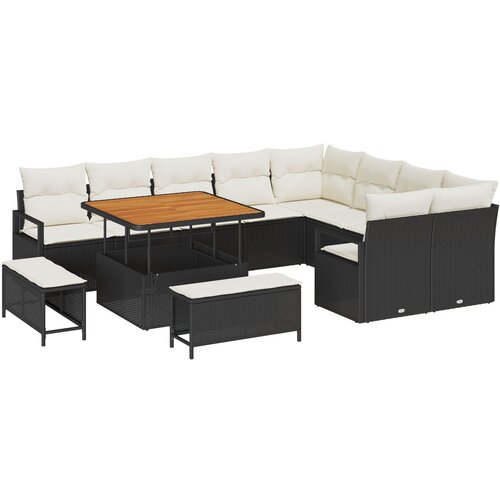 vidaXL 12-dijelni vrtni set sofe s jastučićima crni poli ratan akacija, 3-dijelni vrtni set za objedovanje s jastučićima crni poli ratan akacija, 2-sjedna vrtna sofa s jastučićima crni poli ratan Cijene